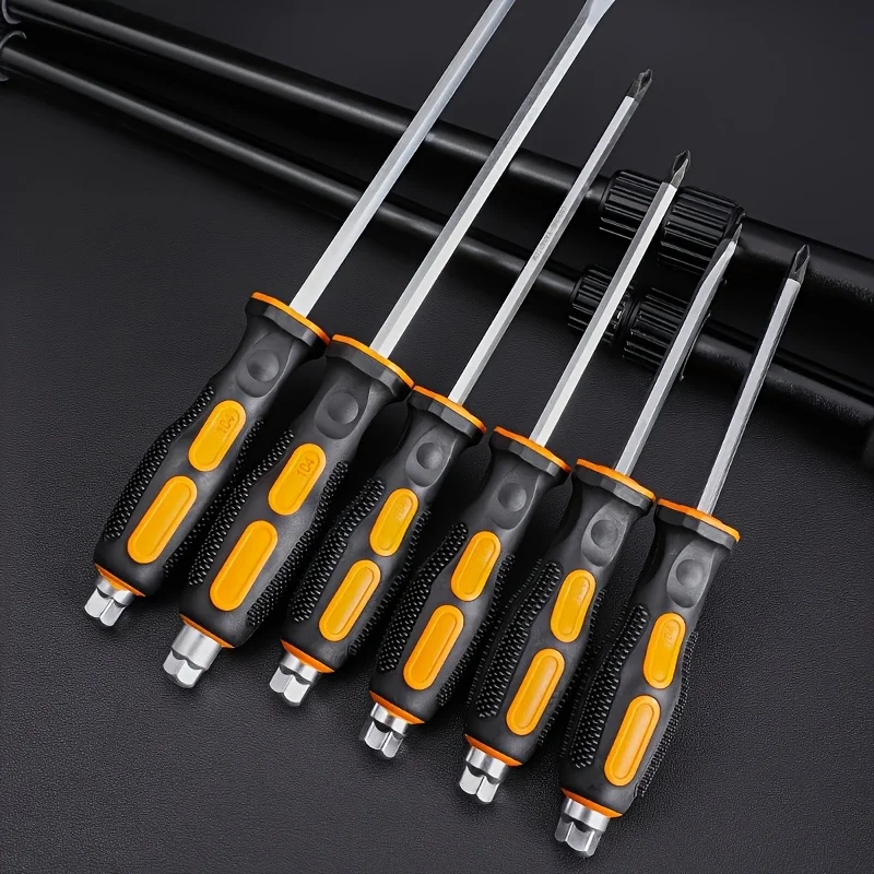 6/8-Inch Non Slip Hammer Type Magnetic Screwdriver Tool Set with Soft Handle Flat Head Screwdriver, suitable for Home Repair