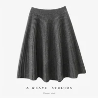 Korean Skirt 100% Merino Wool Women's Knitted Mini Skirt Autumn and Winter Women's Fashion Solid Color Small Umbrella Skirt - Image 2