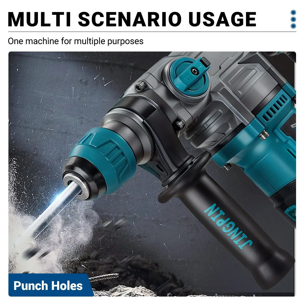Drillpro Brushless Electric Hammer Drill 26mm Cordless Rotary Hammer Handheld Impact Drill Power Tool For Makita 18V Battery 4