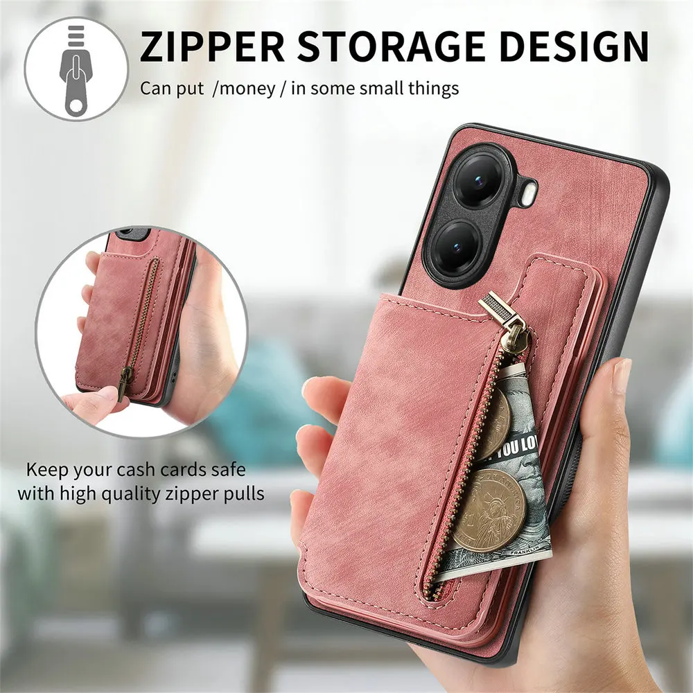 Elegant Zipper Wallet Leather Phone Case with Magnetic Closure