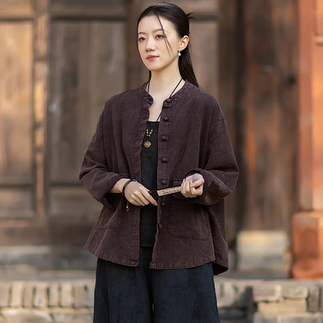 High Quality Cotton Linen Casual Coats Women New 2026 Spring Chinese Style Vintage Stand Collar Loose Female Basics Jacket M2352 1