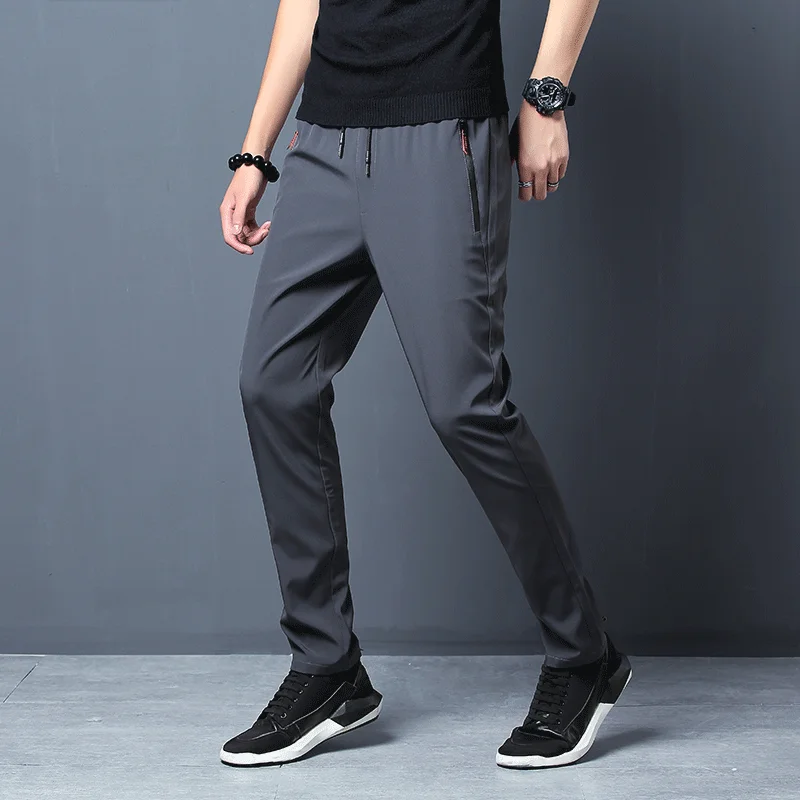 Men's Casual Pants Business Stretch Slim Fit Elastic Waist Jogger Korean Classic Blue Black Gray Trousers