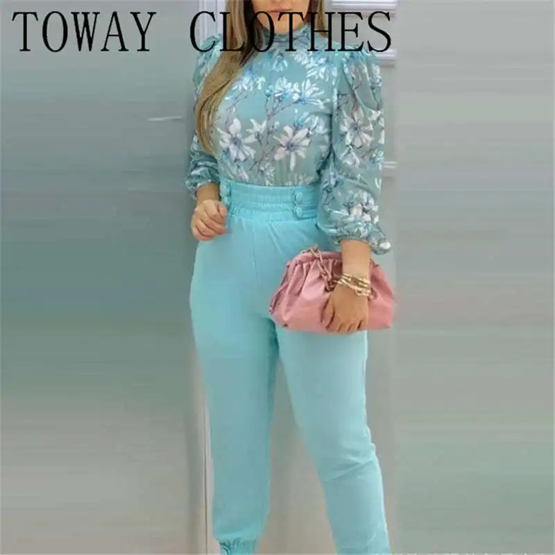 

Long Sleeve Blouse with Pants Suit Sets Print Summer Women Style Waist Material Decoration Origin Gender Season Fit Type Age