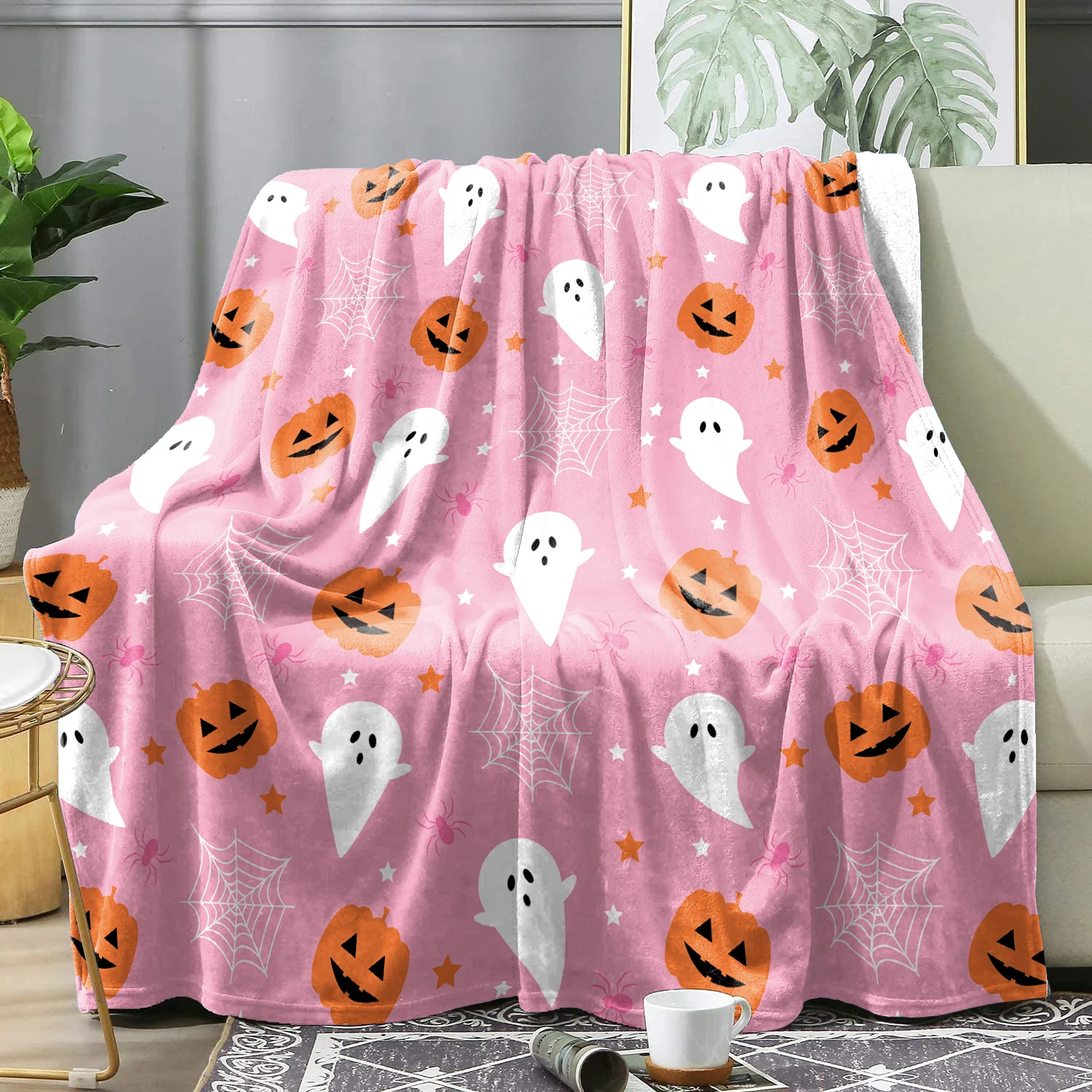 Fleece Blanket Cute Halloween Blanket Halloween Pink Ghost Blanket