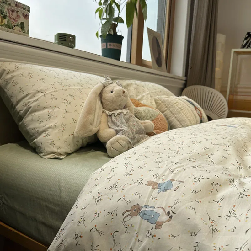 

Exquisite Ins Soft Skin-Friendly Cartoon 100% Cotton Bedding Set Duvet Covers Queen Size 4Pcs Cover Sheet Pillows Good Present