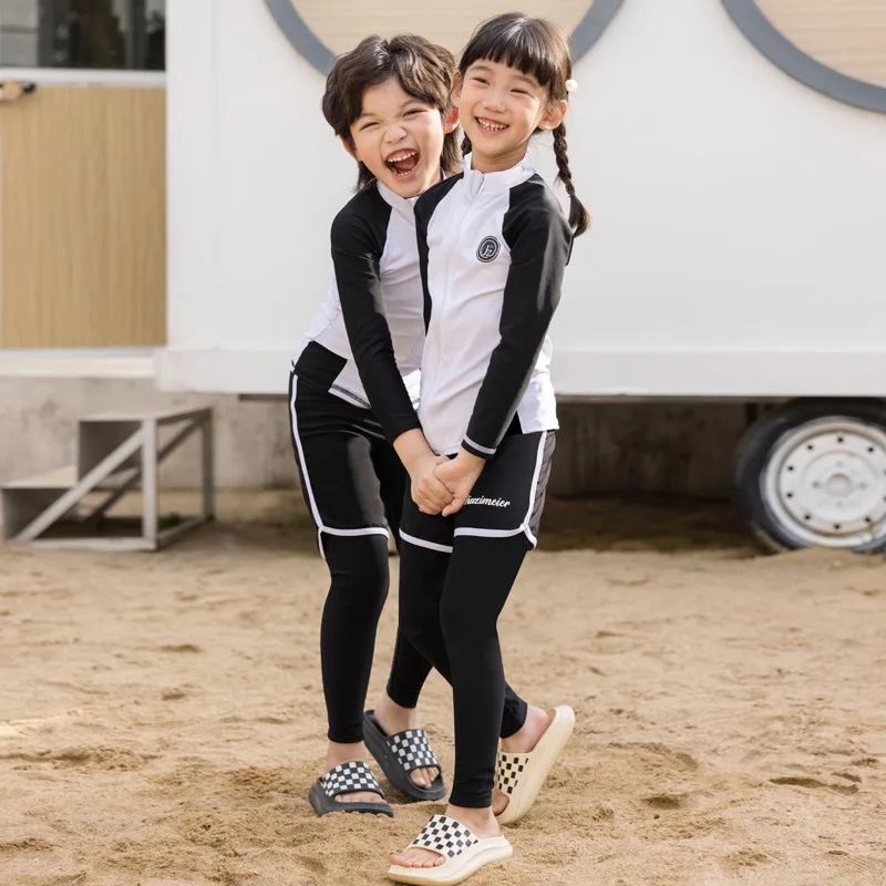 Children Rashguard Fashion Girls Boys Long Sleeve UV Swimsuit Kids Surfing Clothes Front Zipper Swimsuit Quick Dry