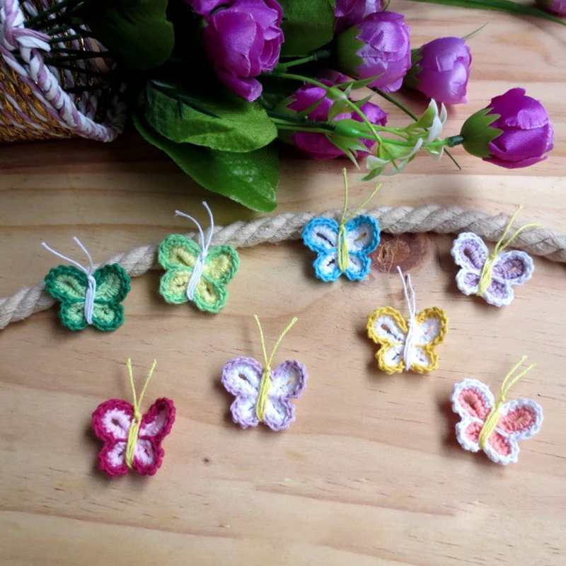 

50PCS/Lot 3cm DIY Yarn Butterfly Cloth Paste Handmade Crochet Knitted Applique Patchwork Needlework Sewing Accessories 169