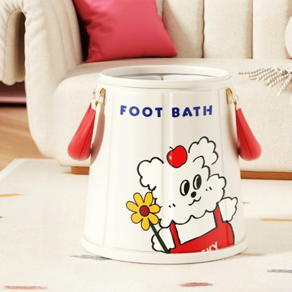 Thickened Collapsible Foot Bath Cartoon Over Calf Foot Soaking Bucket with Handles Heat Preservation Foldable Tub