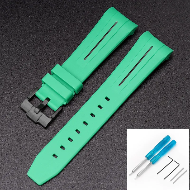Premium Rubber Strap with Stainless Steel Buckle - 22mm Curved Interface Watch Band