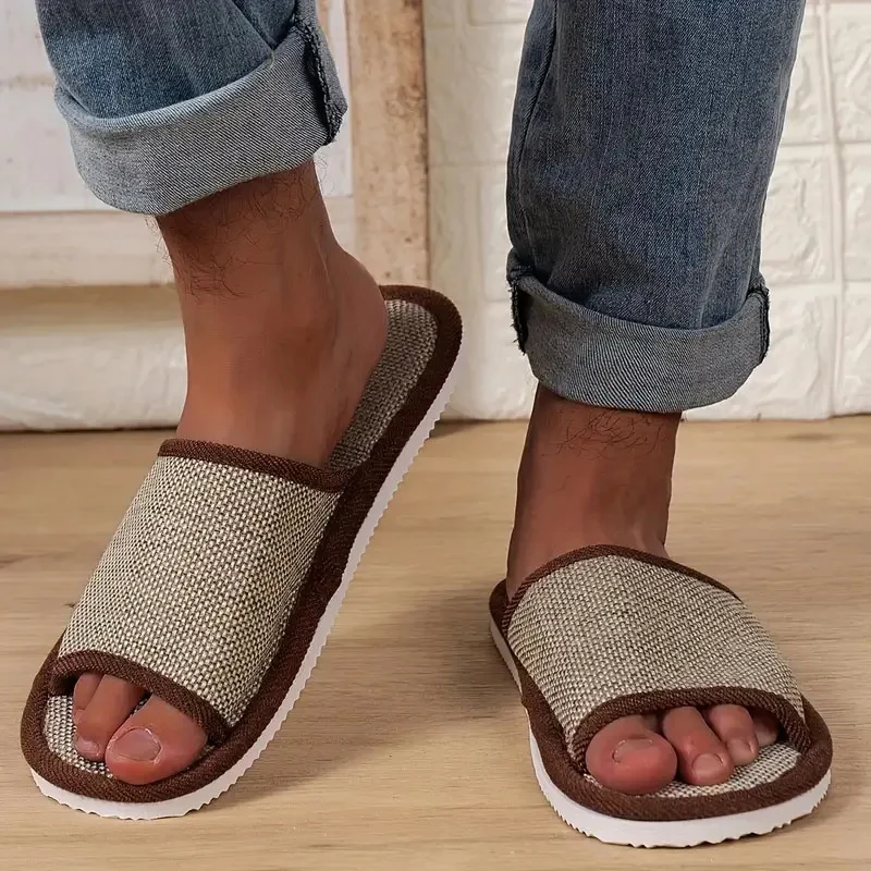 Home Linen Slippers Men Women Couples Soft Thick Bottom Indoor House Anti-Slip Breathable Hemp Slides Japanese Style Shoes Slide — view 3