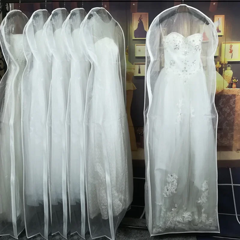 Wedding dress dust cover Double-sided transparent tulle/voile bridal dress cover side-zipper home wardrobe gown storage bag