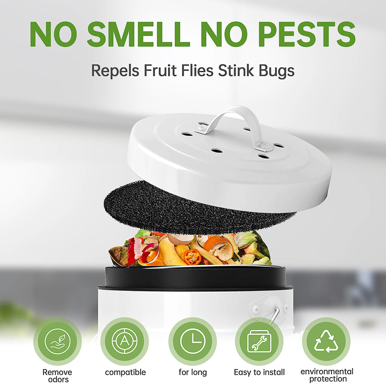Bamboo Charcoal Air Purifier Activated Charcoal Odor Absorber Bamboo Charcoal Odor Absorber 12Pcs Compost Bin Filters sponge filter for Kitchen Compost Bin Activated Charcoal Round Reusable Replacement Filters