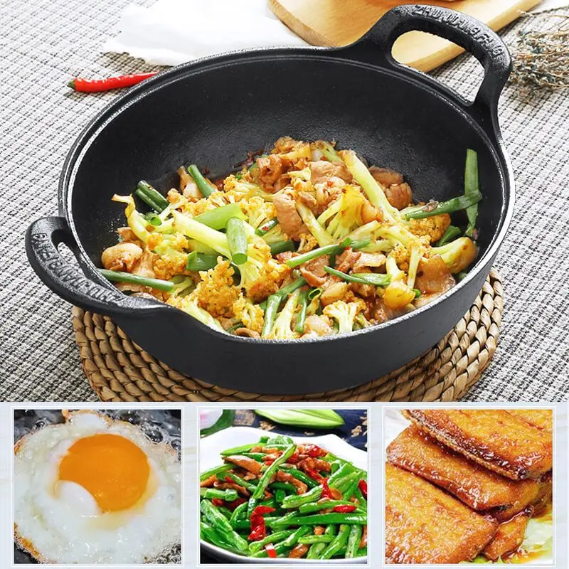 Casserole Wok en fonte non revêtue et antiarina, marmite de cuisine, poêle  en fonte, ustensiles de cuisine, poêle à frire - AliExpress