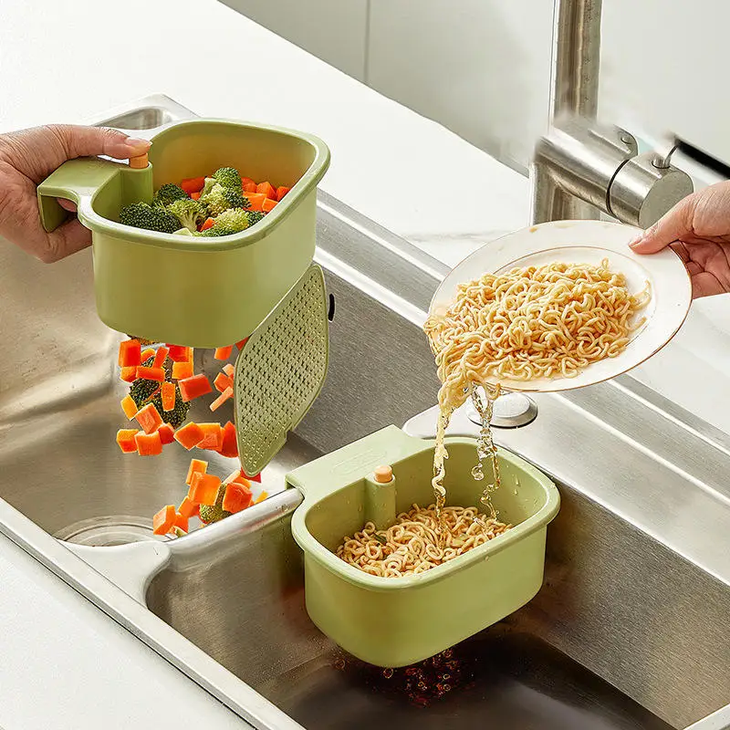 Hanging Sink Drain Basket Kitchen Sink Separation Food Residue Filter Basket Press and Pour Out Not Dirty Hands Storage Baskets