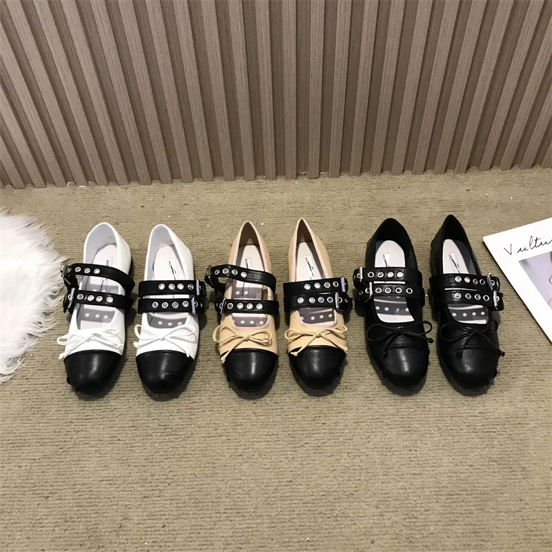 

Women Round Toe Bowtie Classic PU Ballet Shoes Leather Straps Ballet Shoes Women Flats Elegant Valentine Shoes
