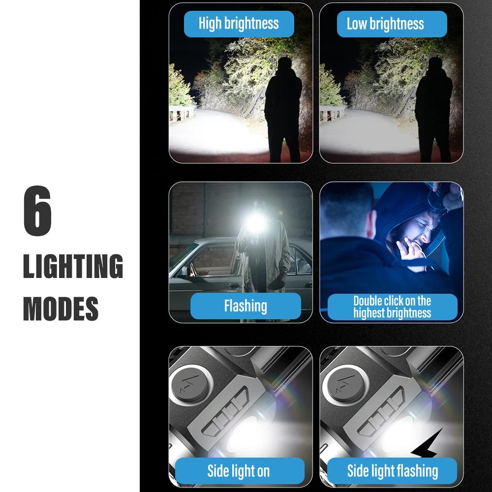 MINI Rechargeable LED Flashlight Camping Light With Side Lights And Lampshade Tail With Magnet Suitable For Exploring Camping mini flashlight