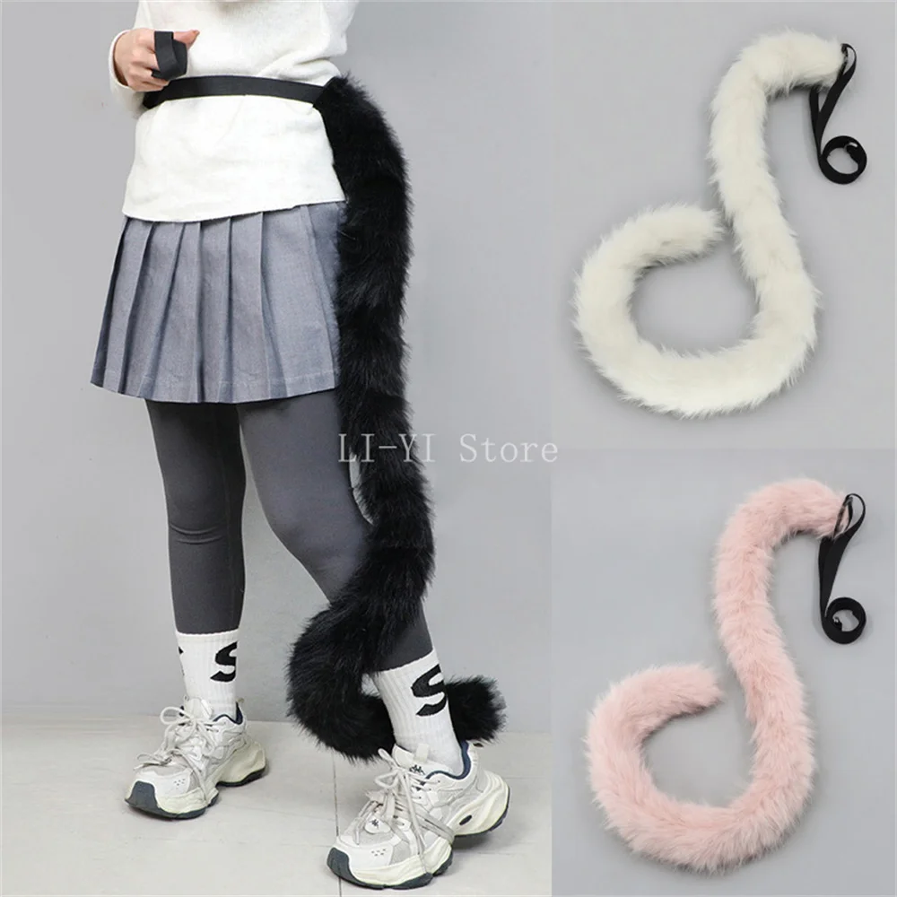 Coda di gatto lunga 120 cm avvolgente per la gamba Accessorio Cosplay Prop Coda pelosa realistica Coda di animale in morbida pelliccia sintetica per costume Anime Con - immagine 2