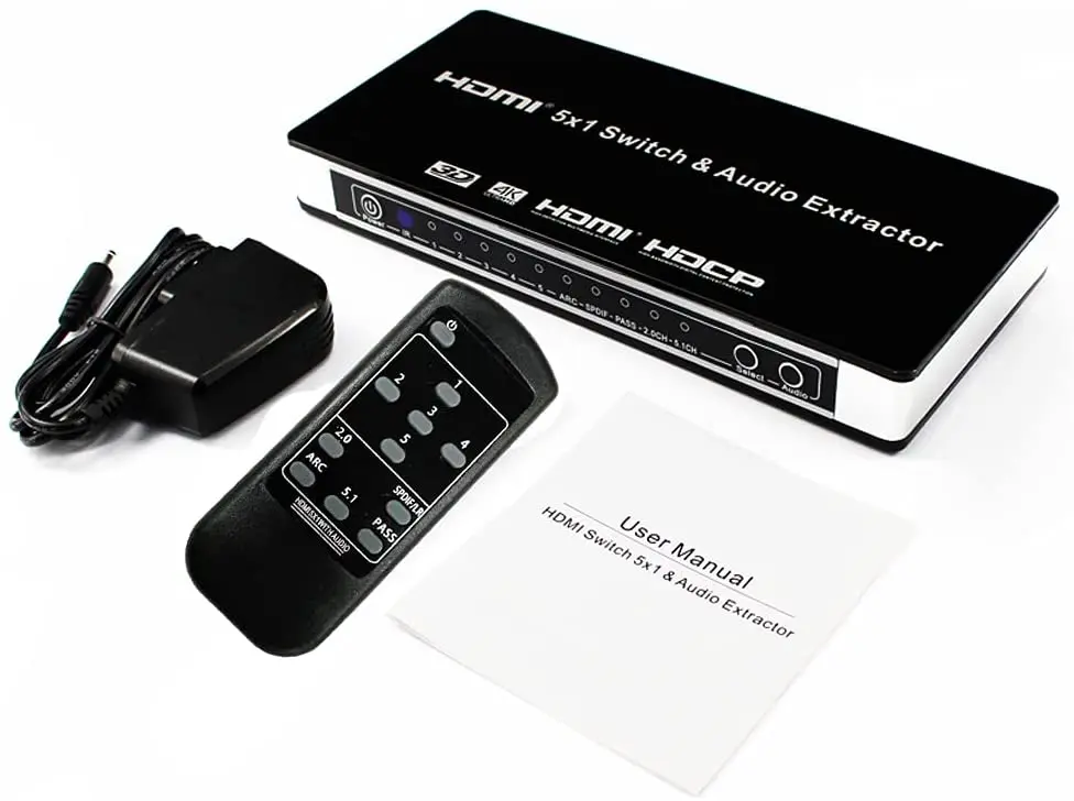 Extrator de Áudio Switcher com Caixa Seletor de Áudio Extrator de Áudio com Controle Hdmi Switcher Portas 4k Interruptor Arco com Controle Remoto ir 5x1 5 - Image 6