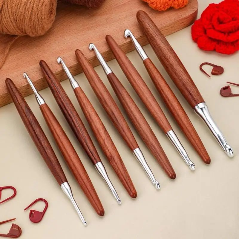 8Pcs 알루미늄 크로 셰 뜨개질 후크 인체 공학적 나무 손잡이 스웨터 스카프 양말 뜨개질 크로 셰 뜨개질 3.0-7.0mm Y5GB에 대 한 크로 셰 뜨개질 후크