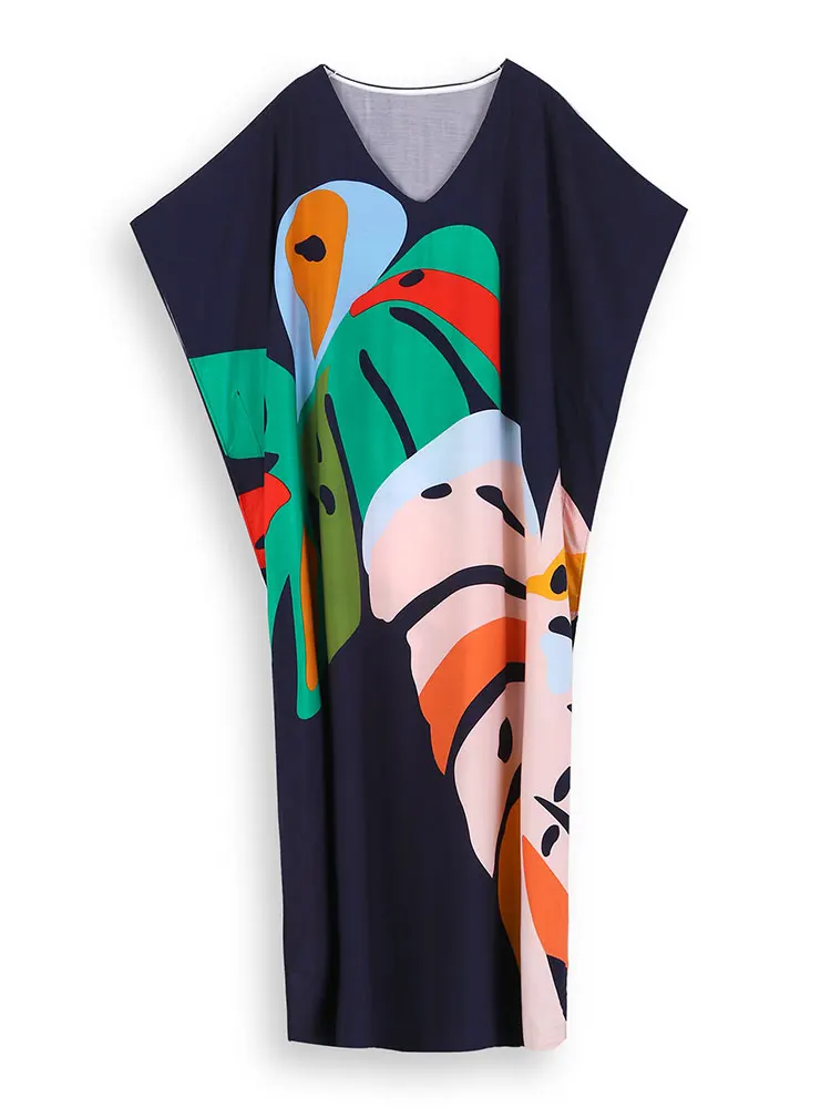 2024 boho Nyomtatott Kaftán Födémgerenda Öltözet Nők Vmint méret v-neck batwing Ingujj beachwear cover-ups maxi ruhát Bor színe Maláj szoknya Q1476