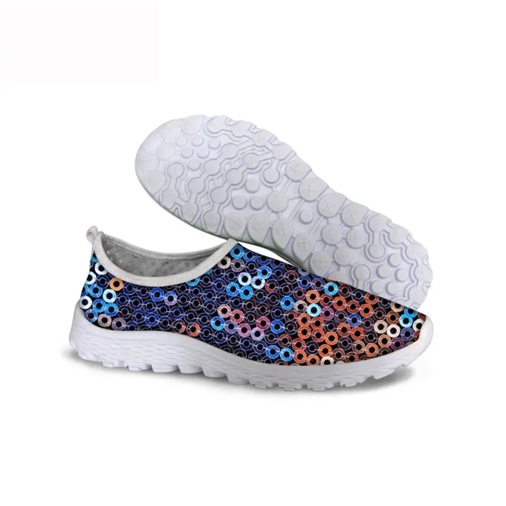 3D Paillette Printing Women Mesh Summer Shoes Fashion Blinking Design Loafers Beach Casual Footwear Slip On Flats Sneaker