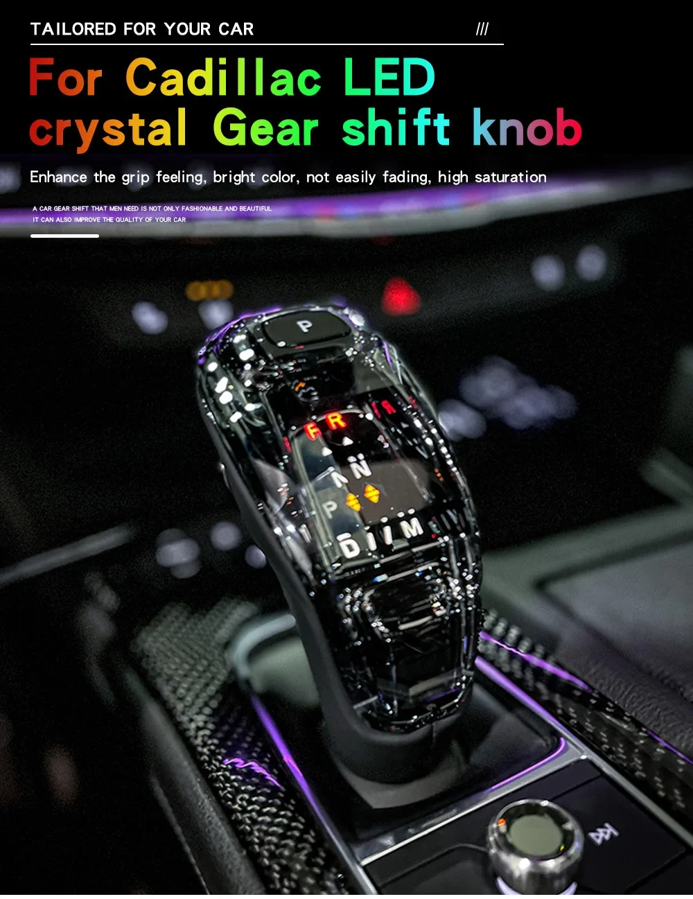 3piece LED Crystal Gear Shift Knob Lever Stick Handle Head for Cadillac CT5 CT6