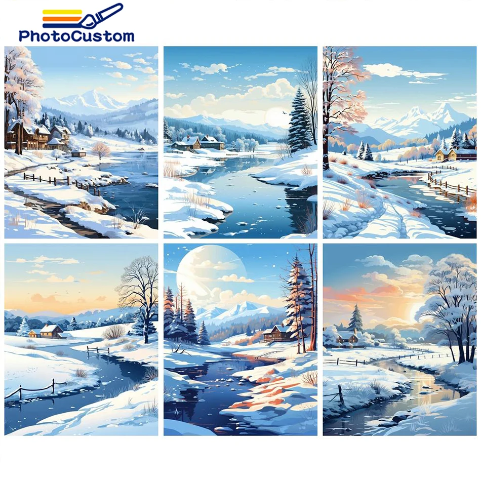 

PhotoCustom Paint By Numbers Wall Art Snow Scenery Drawing Kits Picture By Number Canvas Diy Painting HandPainted Home Decor Gif