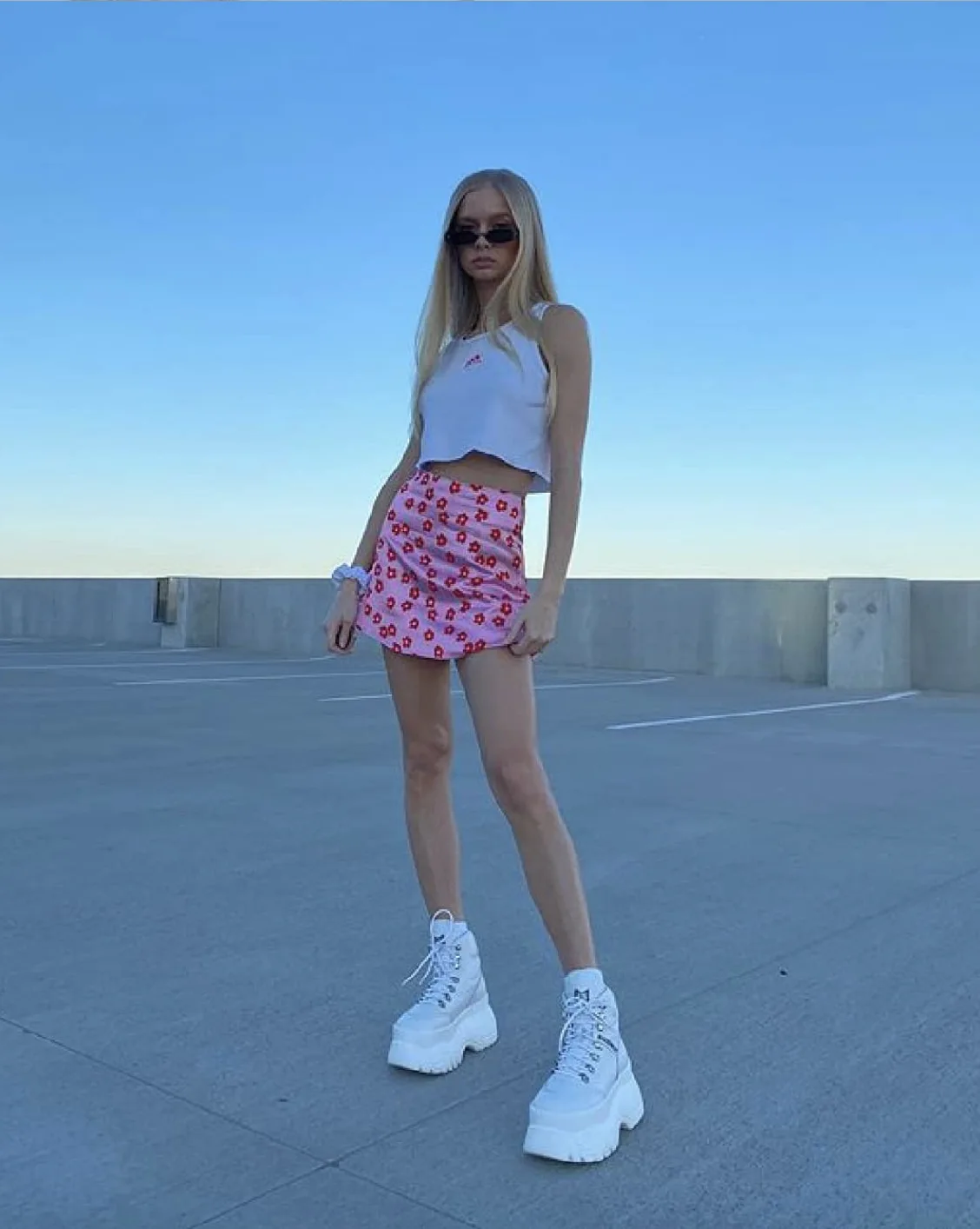 woman skirts harajuku printed skirt high waist summer 2022 European and American wind pink flower skirts womens leather skirt