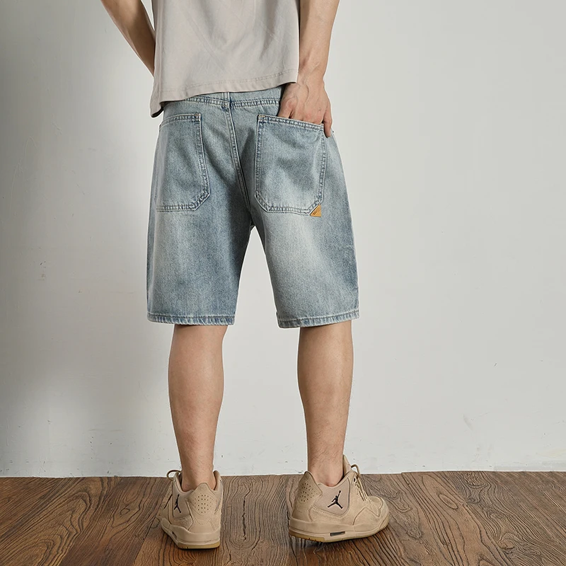 Men's Retro Classic Color Casual Pants Loose Straight Denim Shorts Summer Trendy New Fashion