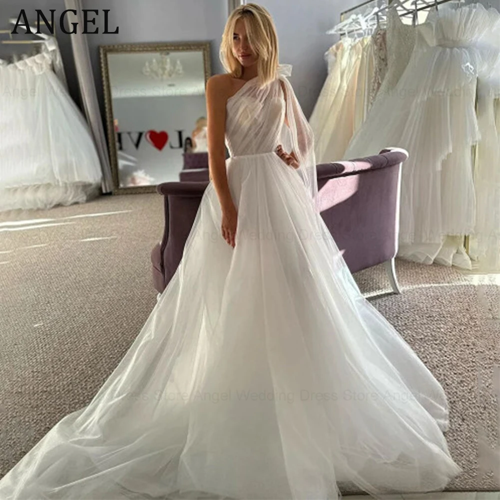 

ANGEL Fashion Simple A-Line Wedding Dress For Women Organza One Shoulder Bridal Gowns Sweep Train Vestido de novia Custom Made