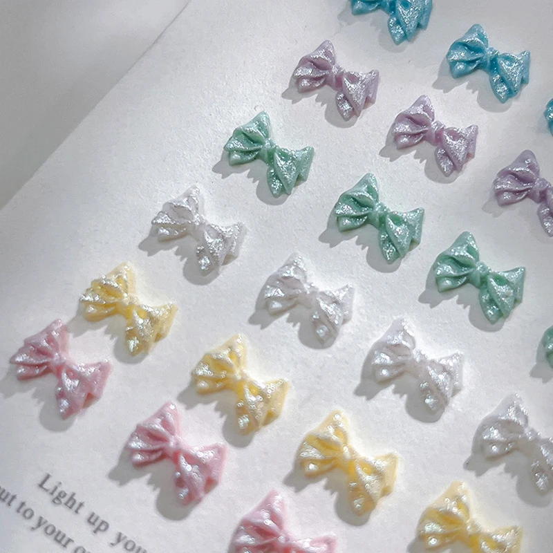 50PCS 진주빛 3D 네일 아트 리본 장식 네일 디자인용 귀여운 매니큐어 액세서리 리본 매듭 DIY 공예품