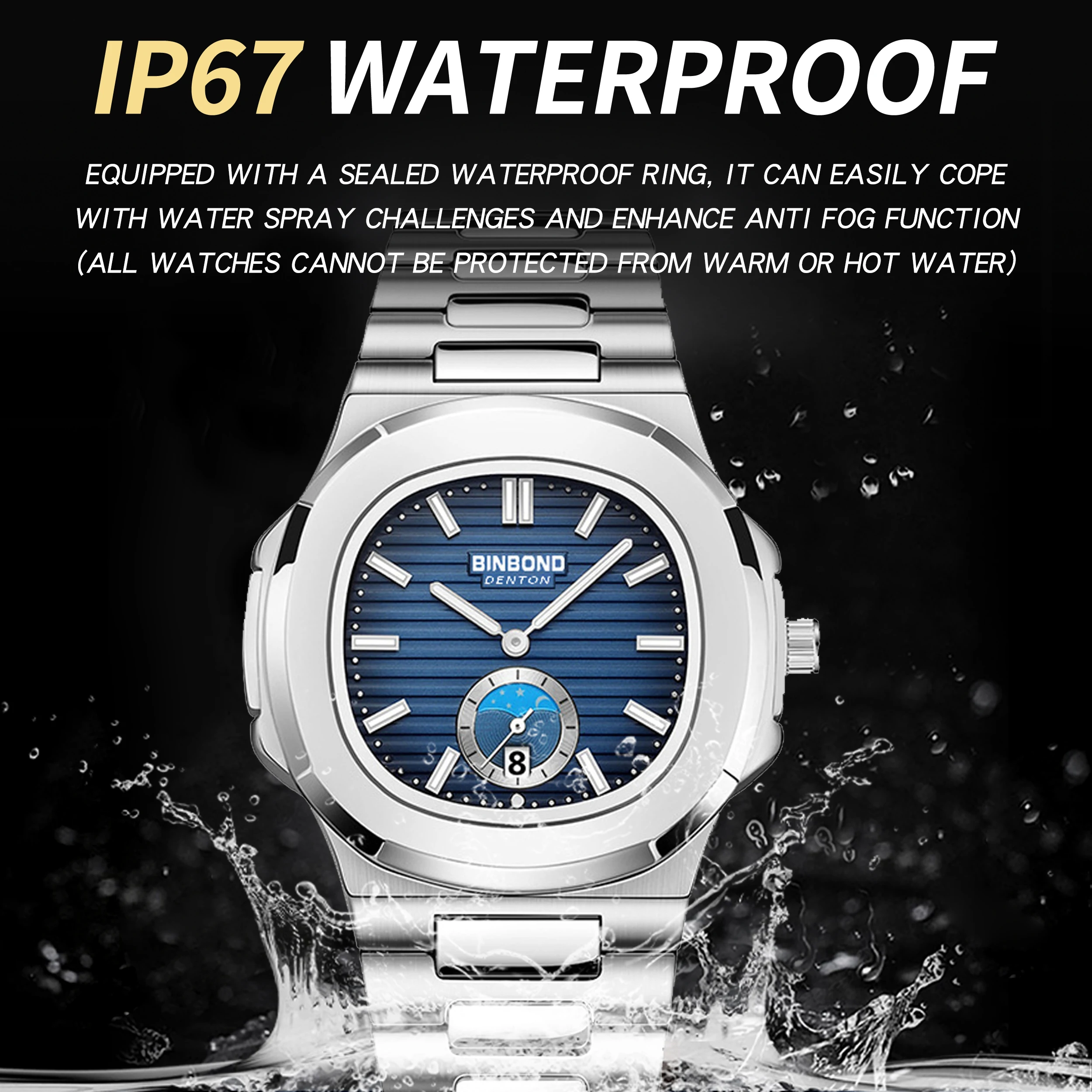 BINBOND Luxury Luminous Stainless Steel Men's Quartz Watch - Waterproof and Stylish