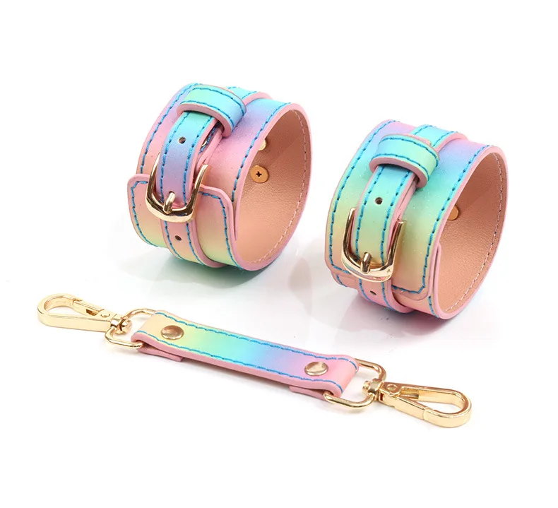 8pcs Rainbow Leather Sex Toys For Adult Game Erotic BDSM Sex Kits Bondage Handcuffs Sex Game Whip Gag Collar Rope SM Bdsm Toys