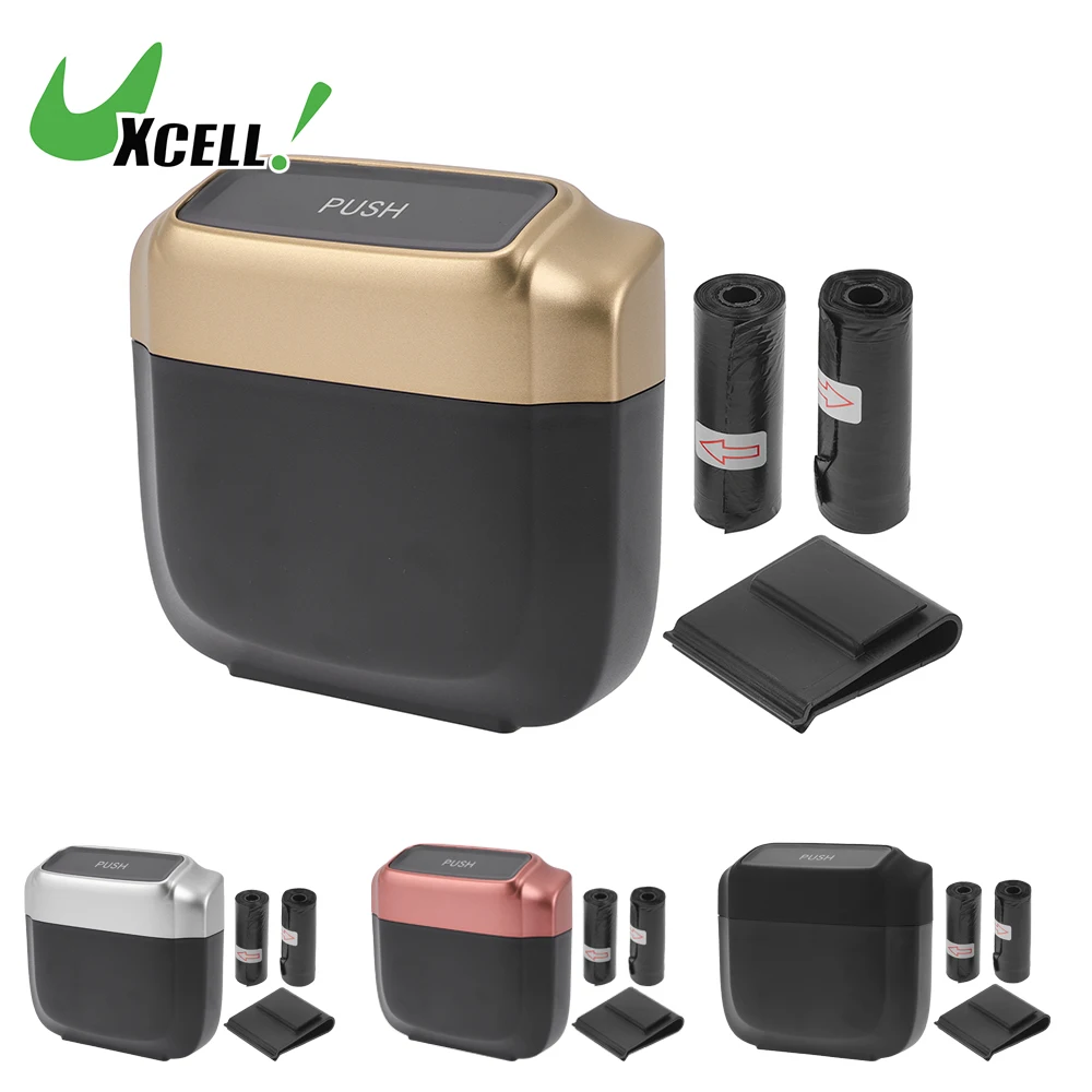 UXCELL Car Trash Can Hanging Car Door Plastic Square Pressing Type Trash Bin Vehicle Garbage Storage Box With Lid 1 Set