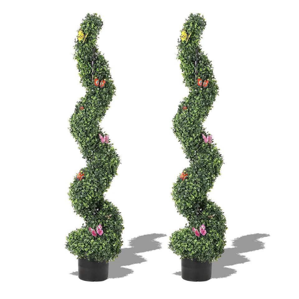 Artificial Spiral Topiary Trees with Butterfly Decorations