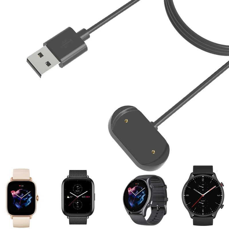 kwmobile Caricatore Compatibile con Huami Amazfit GTR Mini/GTS 4 Mini/GTS 2 Mini/Active Edge/T-Rex PRO - Caricabatterie USB C Activity Tracker - Cavo Fitness Watch 100 cm Nero