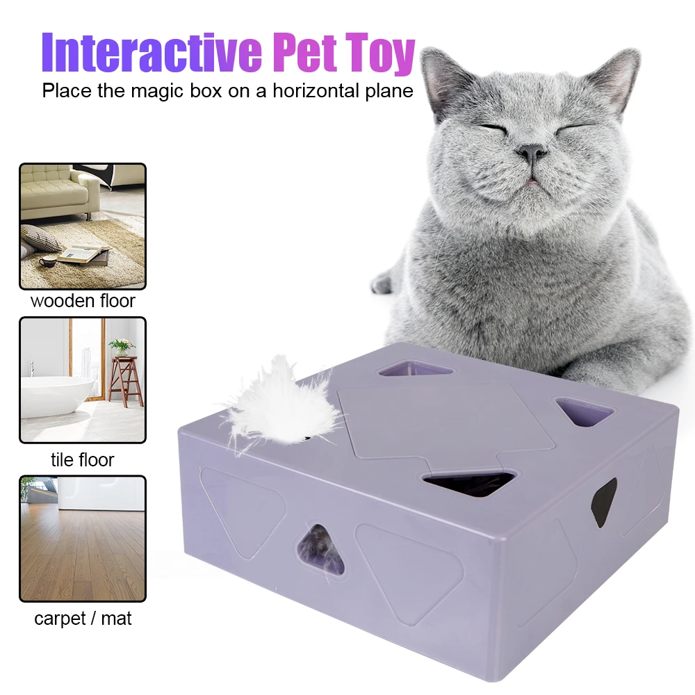 Interactive Sqaure Magic Box Automatic Cat Feather Toy Teasing Cat Stick Game Electric Cat Toy Selfplay Exercise Toys for Cat