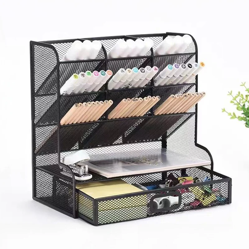 1 Desktop Stationery Storage Rack, Desktop Organizer, Multi-Cell Design, Easy Classification, Non-Slip Foot Mat, Suitable For No
