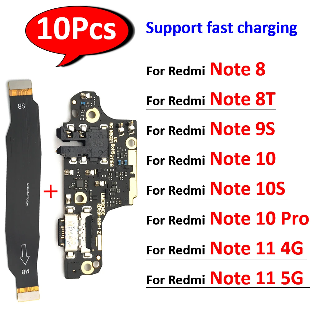 

10 шт., USB-разъем для зарядки, для Redmi Note 8 8T 9S 10 7 Pro 10S 11 4G