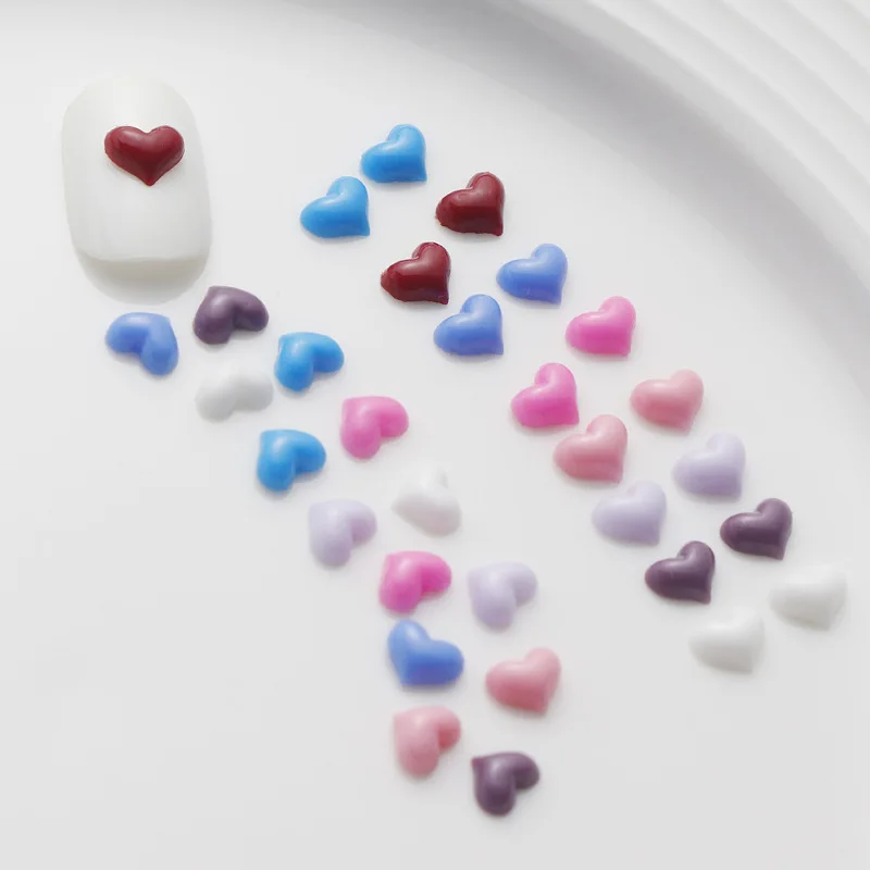 100Pcs/Bag Love Heart Nail Art Decorations White Pink 3D Nail Charms Resin Flatback Rhinestone Gems For DIY Manicure Accessories