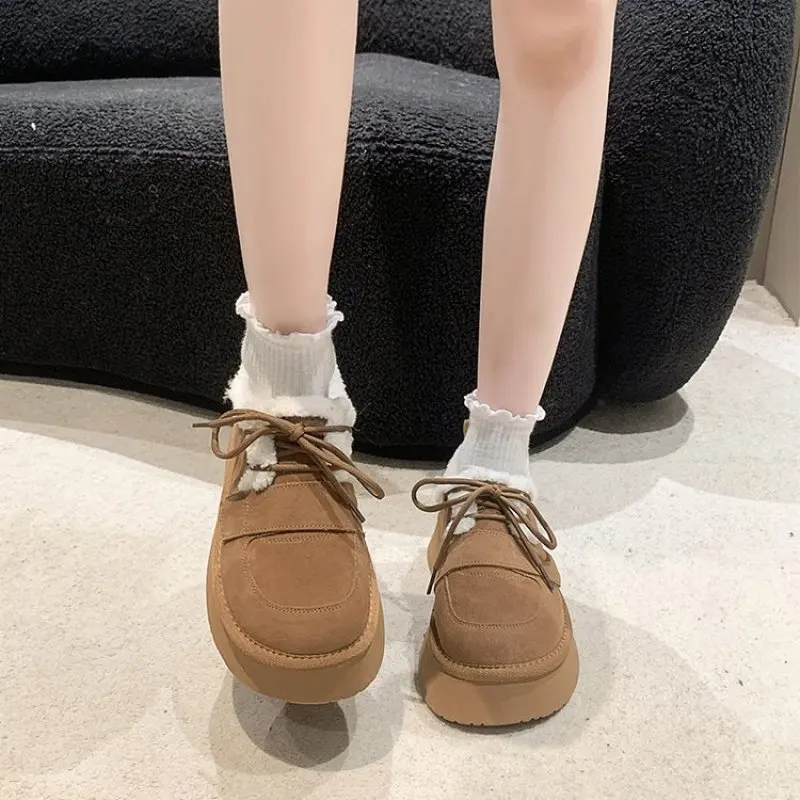 NEW Leather Vintage Handmade Women's Shoes Down Warm Winter Snow Boots  High Quality Women Boots Platform Boots  Shoes for Women