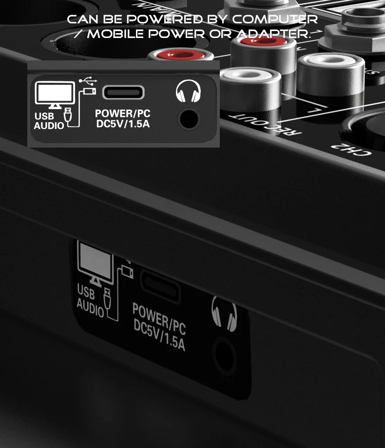 Audio Interface Mixer with Bluetooth USB Recording Computer 48V Phantom Power De