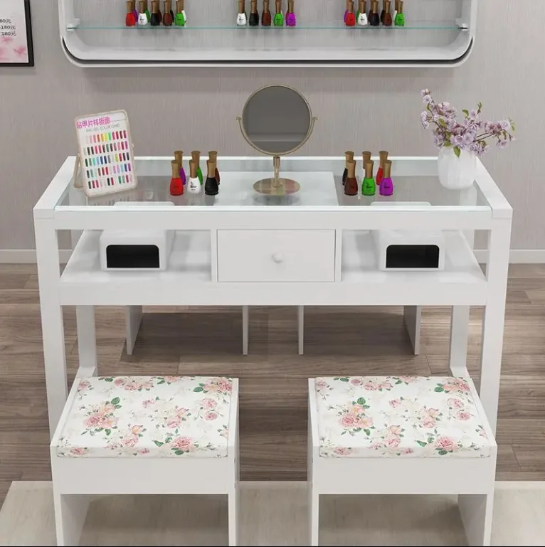 

Modern Customized Nail Salon Furniture Pink Manicure Table Set Nail Table And Chair