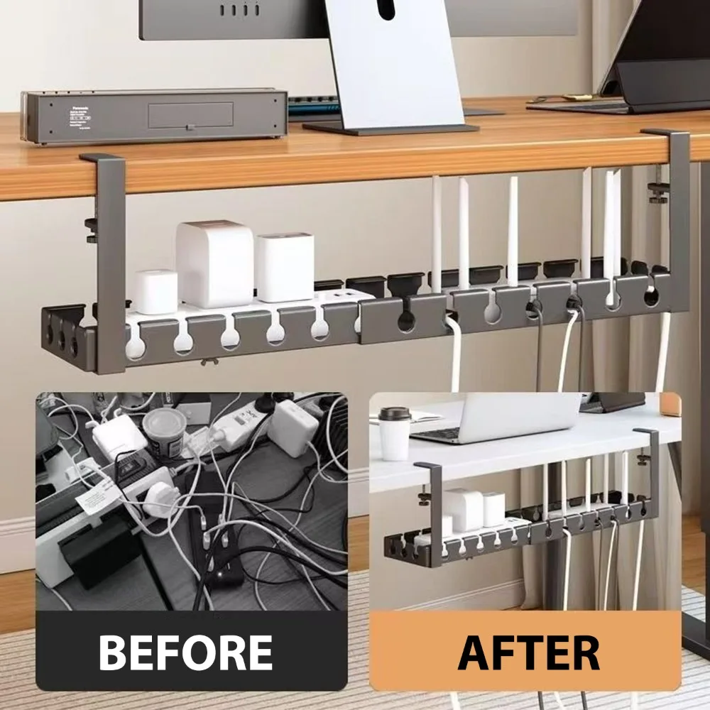 Sleek Metal Cable Management Tray for Home and Office Organization
