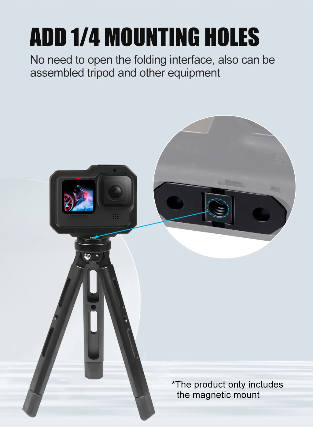 Description Picture 5 of itemFoldable Magnetic Mini Tripod Adapter Converter Mount Monopod Head Base 1/4" Hole for Gopro 13 12 Insta360 X4 OSMO Action Camera