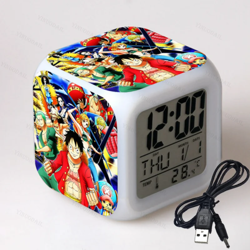 One Piece LED Luminous Alarm Clock Anime Figure Luffy Zoro Night Light