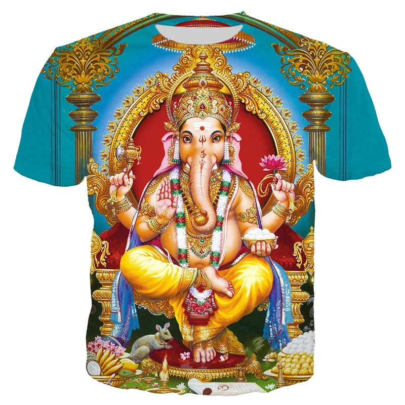 

Футболки Ganesha с 3D принтом, Футболка Ганеша индуийского Бога мудрости, мужская и женская летняя повседневная футболка с коротким рукавом в стиле Харадзюку, большие размеры