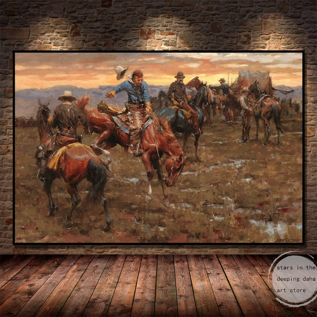 Retro Indian Life Western Horse Man Cowboys Landscape Art Poster Canvas  Painting Wall Prints Picture for Living Room Home Decor - AliExpress