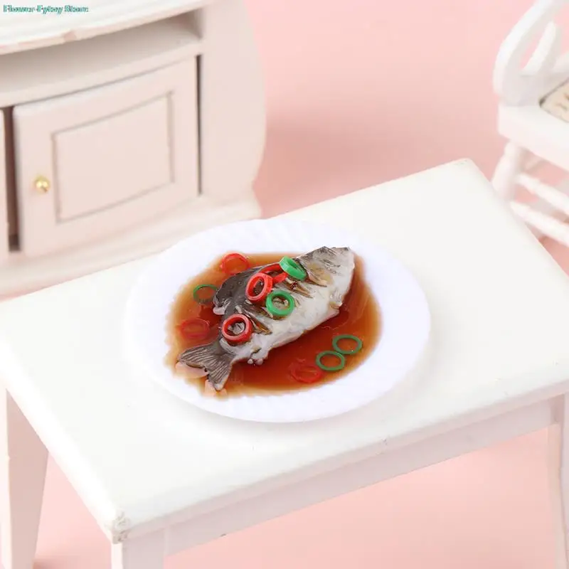 

1PC 1:12 Dollhouse Simulation Braised Fish Dollhouse Chinese Cuisine Model Dollhouse Kitchen Food Accessories Pretend Play Toys