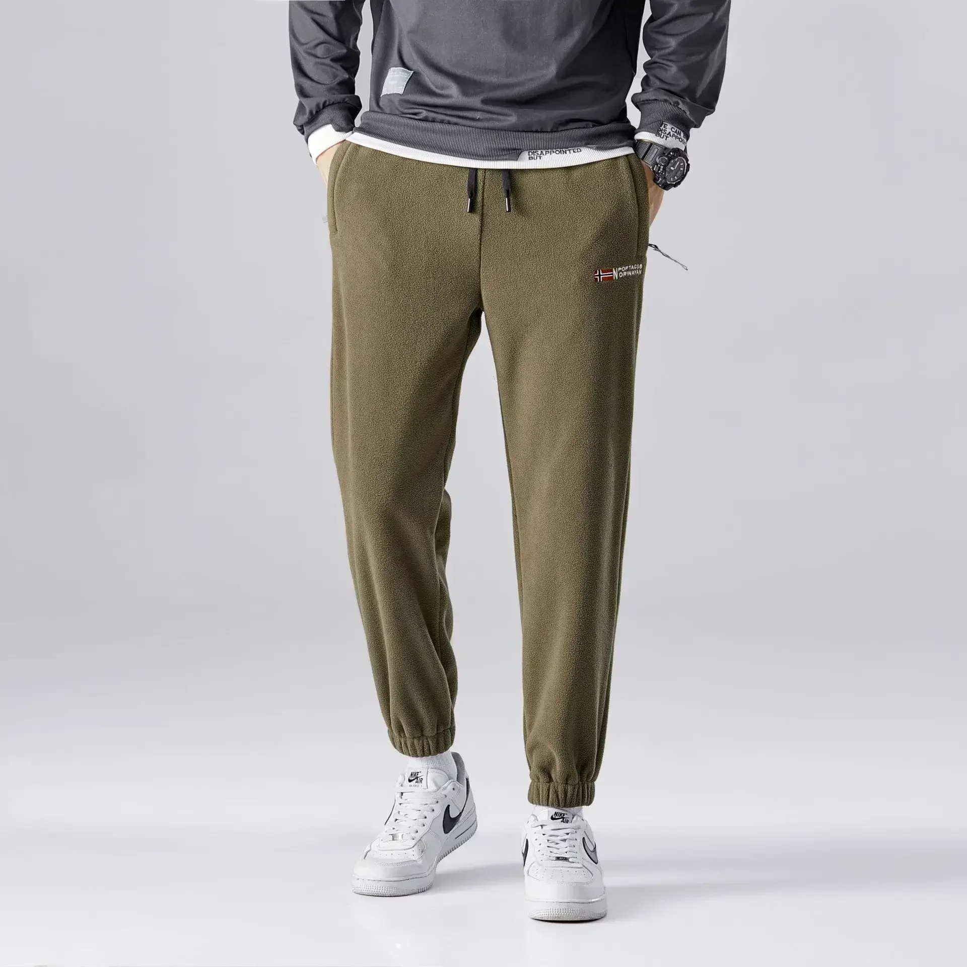 Winter  New Men's Pants Thickened Fleece Warm Pants Solid Color Casual Outdoor Polar Trousers Loose Men Joggers Sweatpants 4
